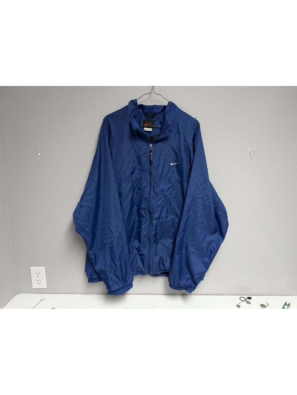 Vintage 90’s Nike Mini Swoosh Full Zip Windbreaker Nylon Jacket Blue Mens XL